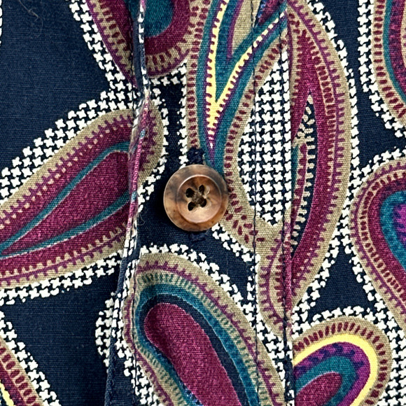 Vintage Enro Shirt Adult LARGE Purple Blue Paisley Check Psychedelic 90s - Picture 5 of 8